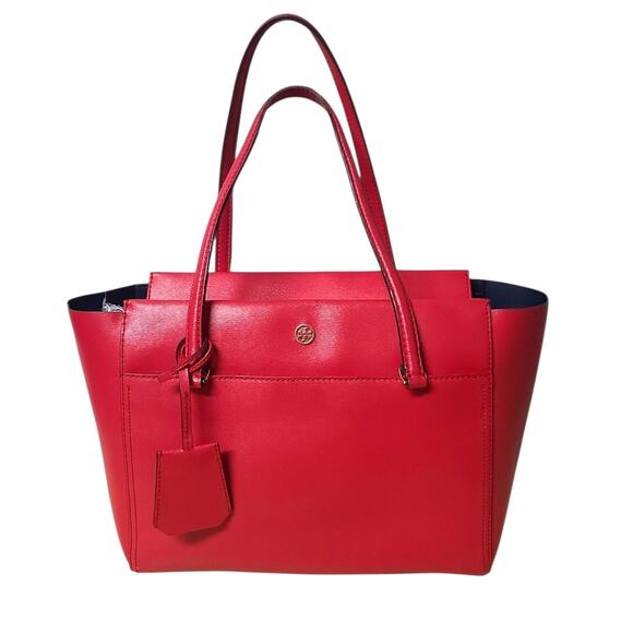 Tory Burch Parker Leather Tote Bag Red Fair Condition Handle Trim Wear 37169 - Picture 1 of 7